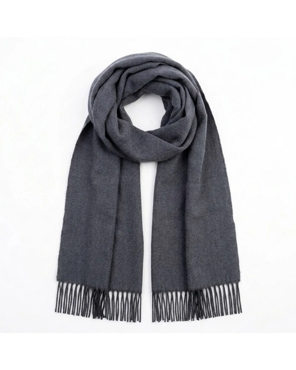 Charcoal baby alpaca scarf with knotted fringe